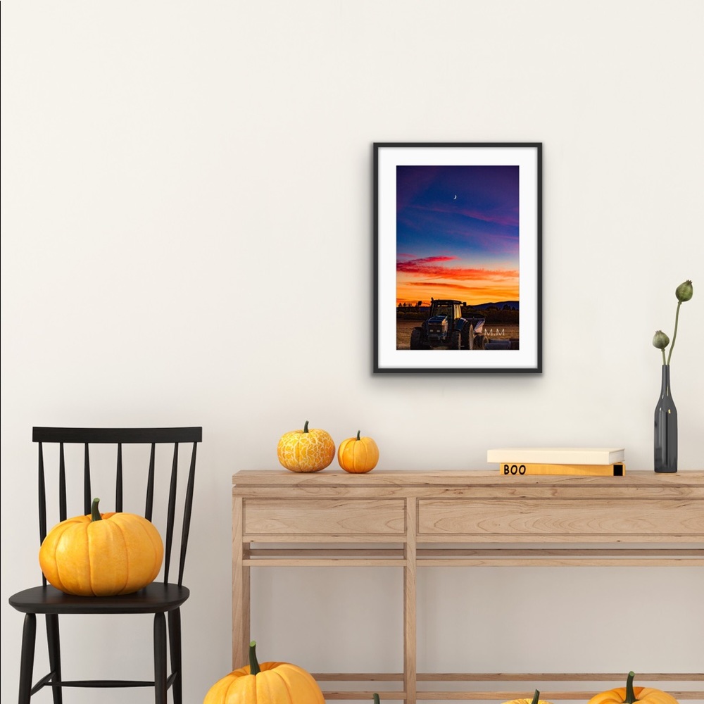 Tractor and moon poster portrait print